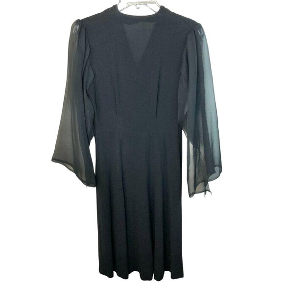 Vintage Black Dress With Sheer Long Sleeves & Collared Neckline Elegant Design - Picture 8 of 11